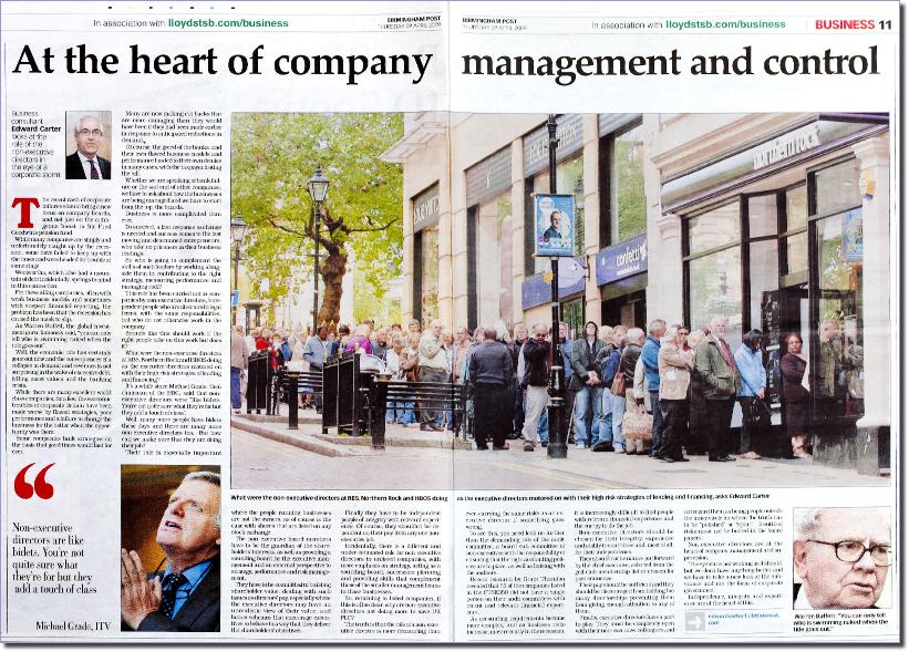 Press Cutting 01 from the Birmingham Post and Mail on The Edward Carter Consultancy for Business Consultant,  Strategic Board Support, Crisis and Interim Management, Independent Director Services, Company Turnaround in Birmingham West Midlands UK